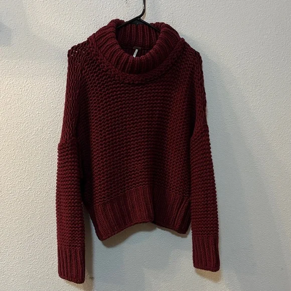 Free People Deep Red Mockneck Sweater - Picture 1 of 8